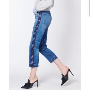 Veronica Beard Ines 10.75 Girlfriend Jeans Size 26 Faded Blue Side Rhinestone